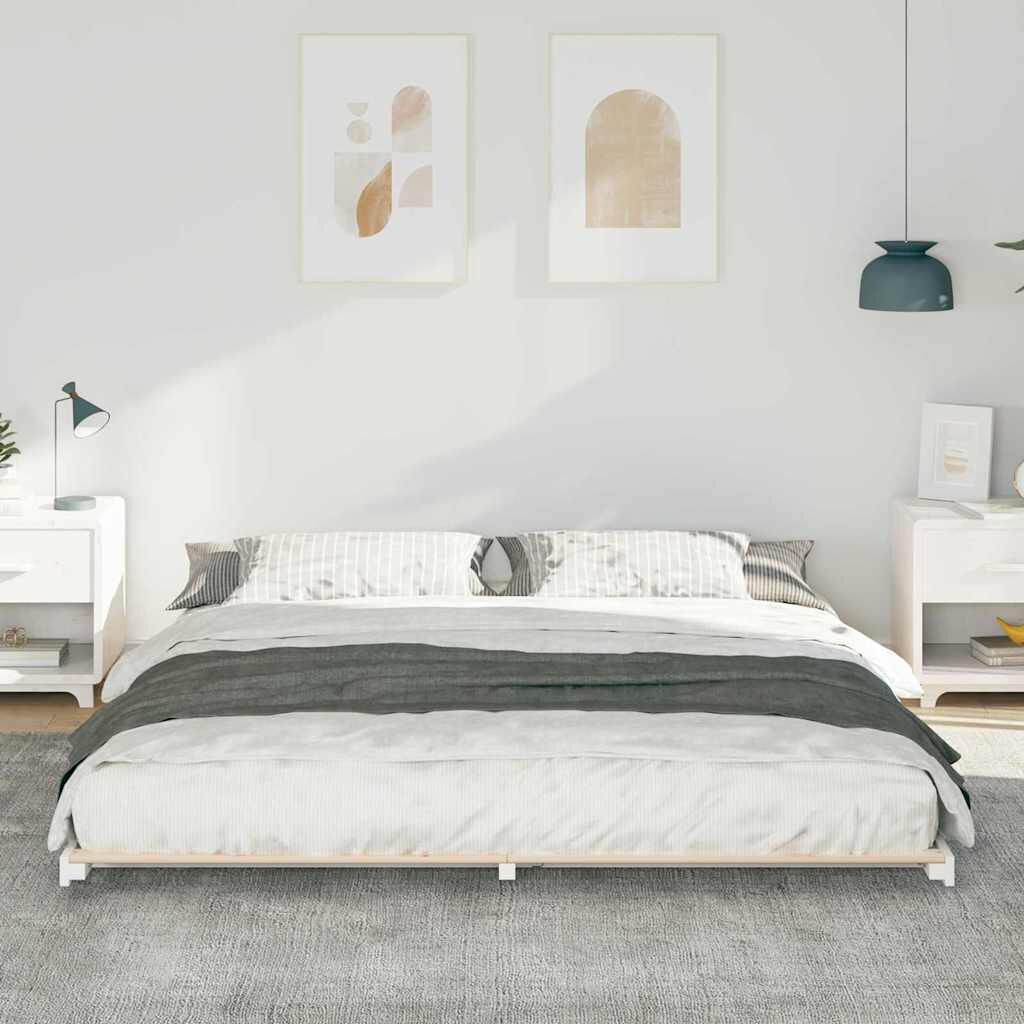 vidaXL Κρεβάτι δαπέδου Λευκό 200 x 220 cm Μασίφ ξύλο πεύκου