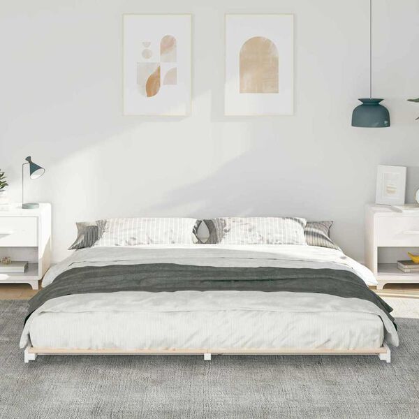 vidaXL Κρεβάτι δαπέδου Λευκό 200 x 220 cm Μασίφ ξύλο πεύκου