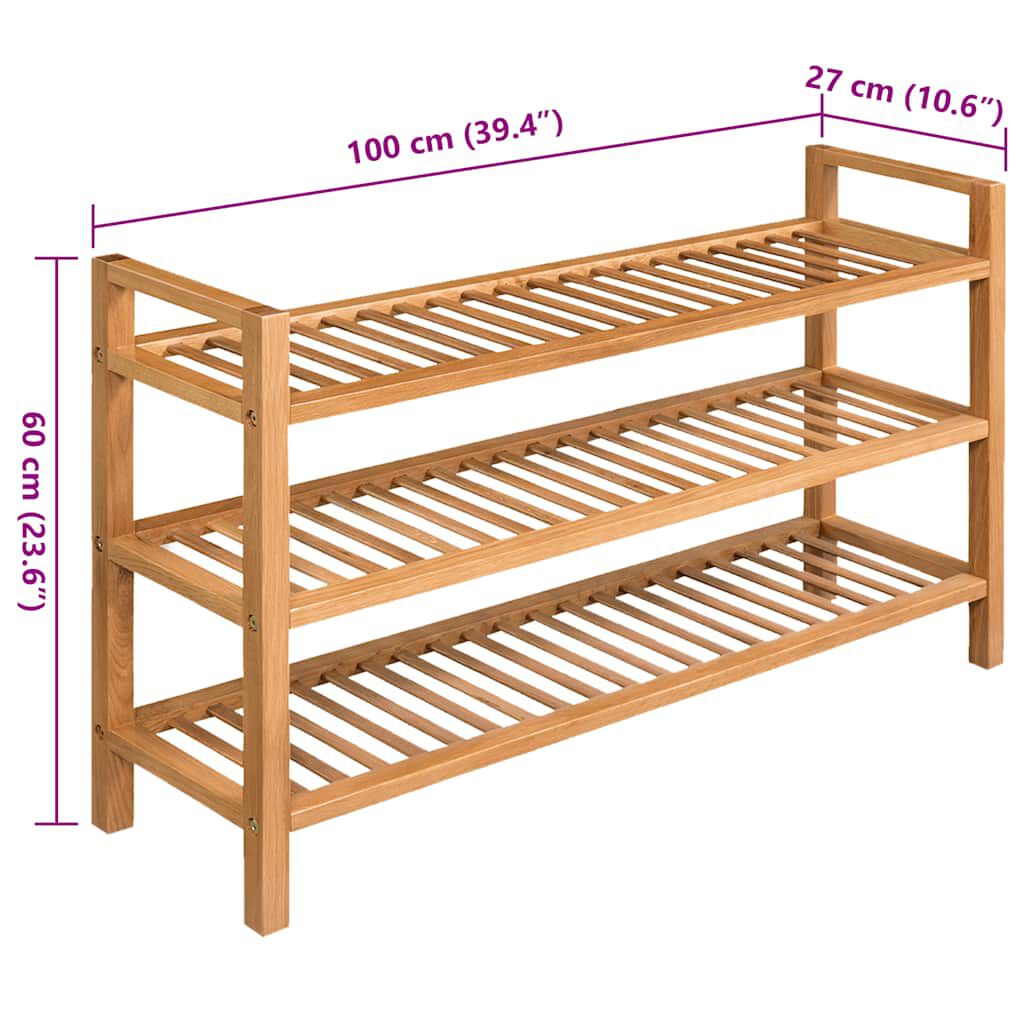vidaXL Παπουτσοθήκη με 3 Ράφια 100 x 27 x 60 εκ. Μασίφ Ξύλο Δρυός