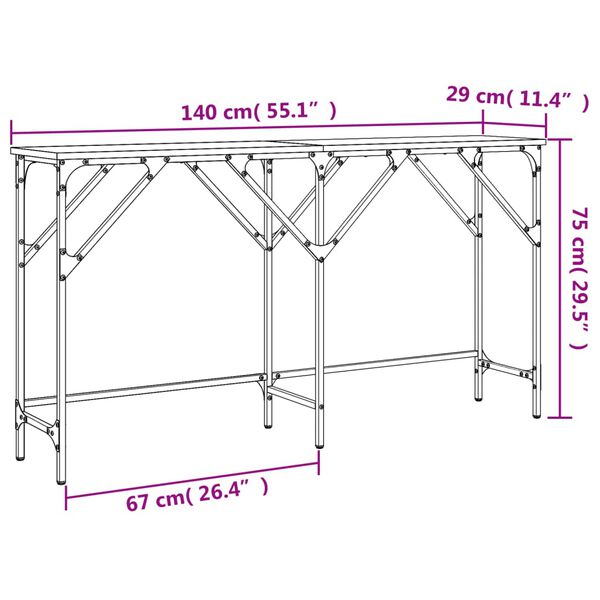 vidaXL Τραπέζι Κονσόλα Καπνιστή Δρυς 140 x 29 x 75 εκ. Επεξεργ. Ξύλο