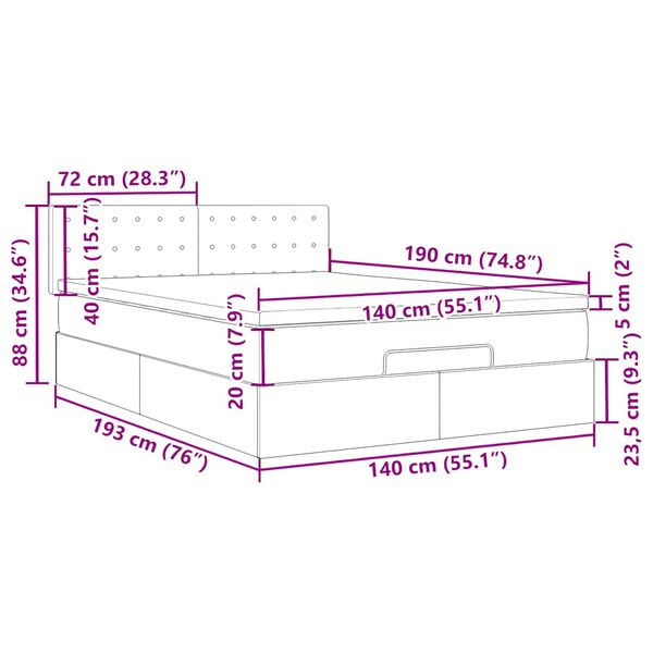 vidaXL Οθωμανικό κρεβάτι με στρώμα ροζ 140x190cm Βελούδο