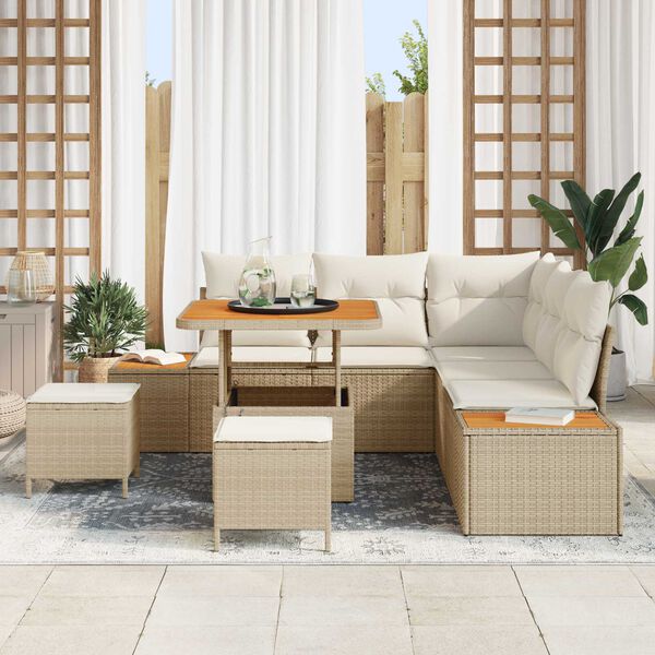vidaXL Σετ Καναπέ Κήπου με μαξιλάρι 8 pcs Μπεζ Πολυ ράταν