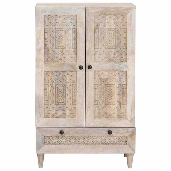 vidaXL Highboard με συρτάρι Λευκό 60 x 33 x 100 εκ. Μασίφ ξύλο μάνγκο