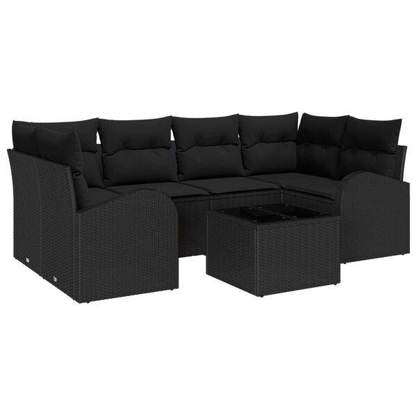vidaXL Σετ Καναπέ Κήπου 7 pcs Μαύρο 55 x 55 x 37 εκ Πολυ ράταν