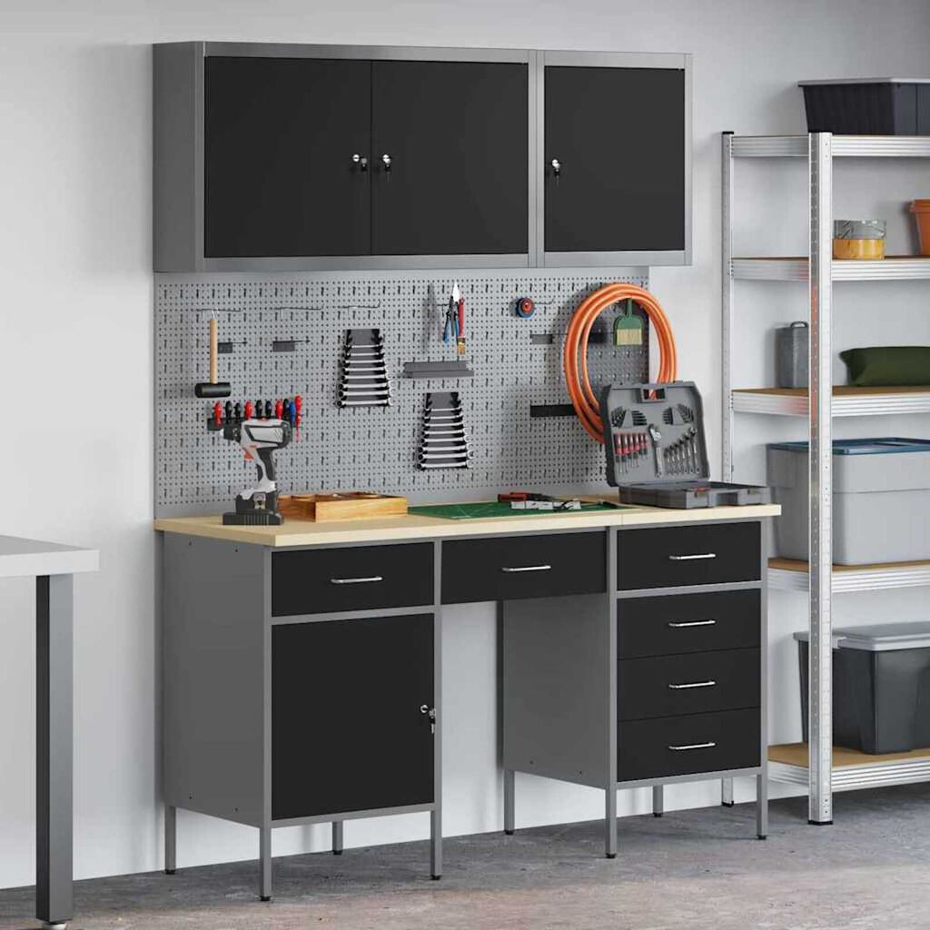 vidaXL Ντουλάπα Εργασίας με συρτάρι 8 pcs Μαύρο 150 x 55 x 200 εκ