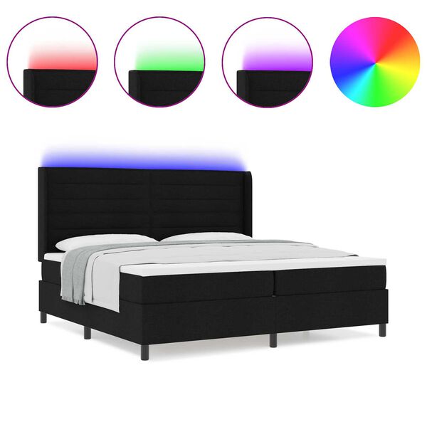 vidaXL Κρεβάτι Box Spring με Στρώμα & LED Μαύρο 200x200 εκ Ύφασμα