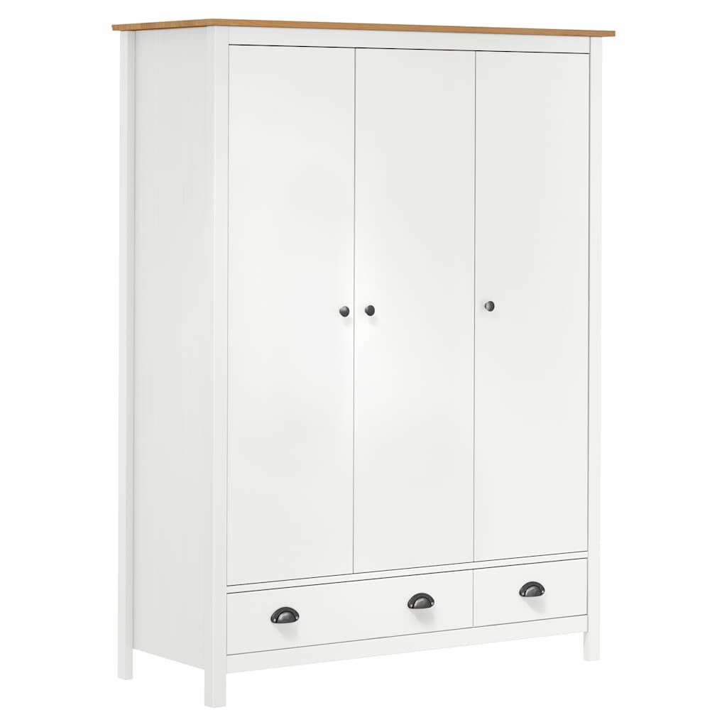 vidaXL Ντουλάπα Hill Τρίφυλλη Λευκή 127x50x170 εκ. Μασίφ Ξύλο Πεύκου
