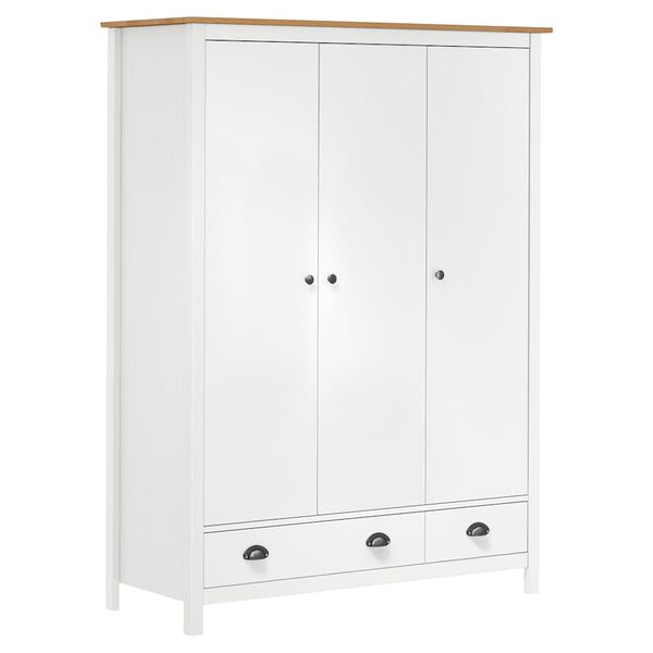 vidaXL Ντουλάπα Hill Τρίφυλλη Λευκή 127x50x170 εκ. Μασίφ Ξύλο Πεύκου