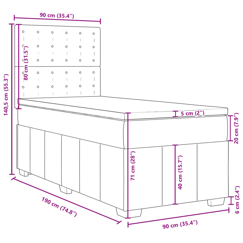 vidaXL Κρεβάτι Boxspring με Στρώμα Κρεμ 90x190 εκ.Υφασμάτινο