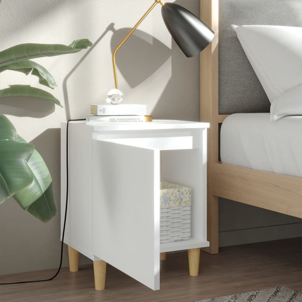 vidaXL Κομοδίνα 2 τεμ. Λευκά 40 x 30 x 50 εκ. Μασίφ με Ξύλινα Πόδια