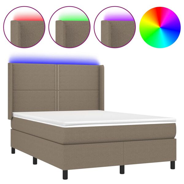 vidaXL &Kappa;&rho;&epsilon;&beta;ά&tau;&iota; Boxspring &mu;&epsilon; &Sigma;&tau;&rho;ώ&mu;&alpha; & LED Taupe 140x200 &epsilon;&kappa;. &Upsilon;&phi;&alpha;&sigma;&mu;ά&tau;&iota;&nu;&omicron;