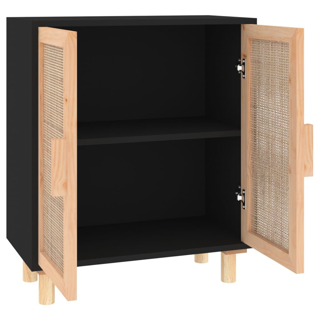 vidaXL Ντουλάπι Μαύρο 60 x 30 x 70 εκ. από Μασίφ Πεύκο & Φυσικό Ρατάν
