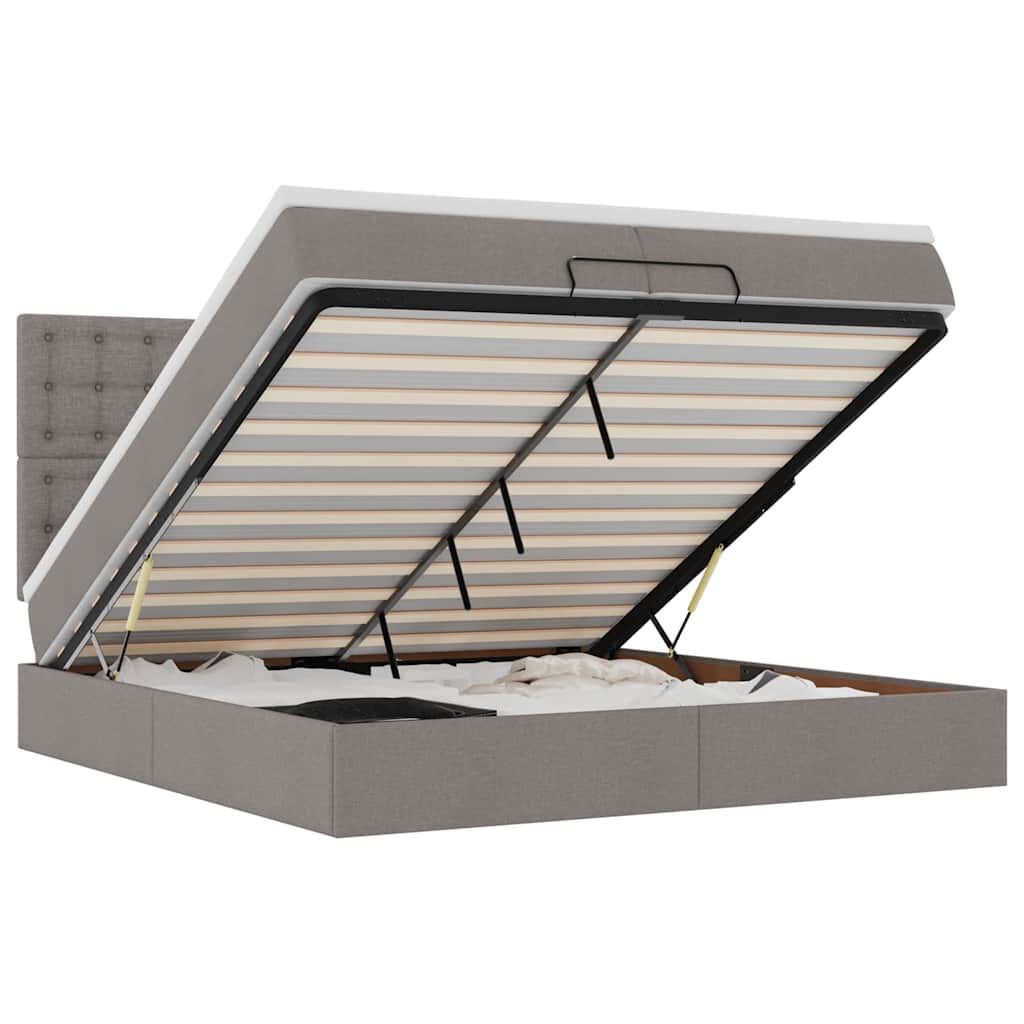 vidaXL Οθωμανικό κρεβάτι με στρώματα & LEDs Taupe 200x200cm ύφασμα