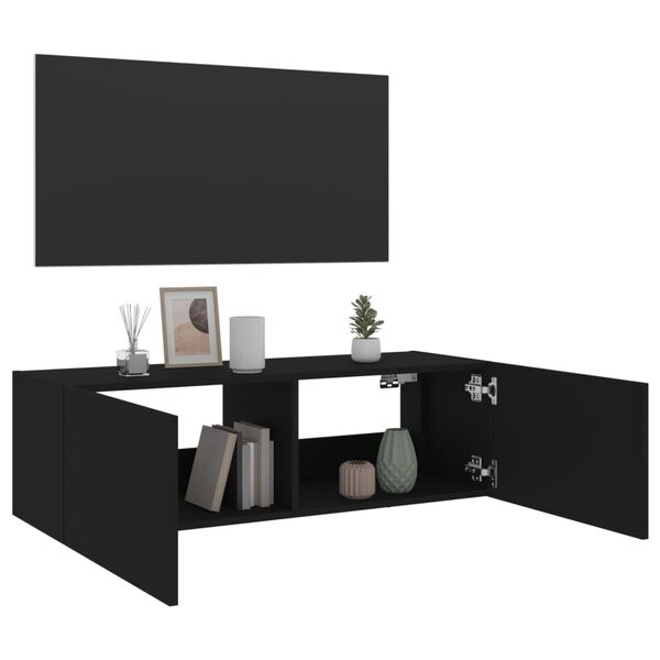 vidaXL Έπιπλο Τοίχου Τηλεόρασης με LED Μαύρο 100x35x31 εκ.