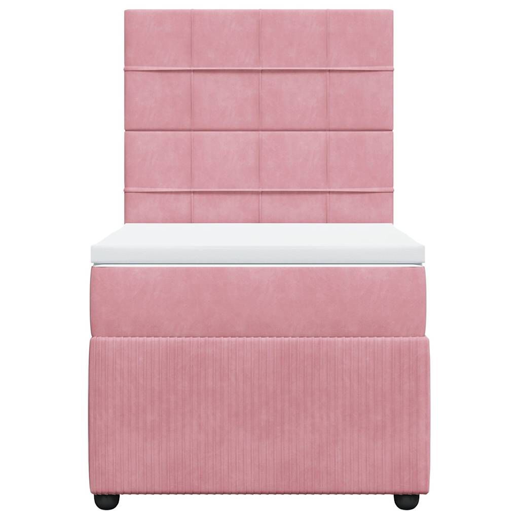 vidaXL Κρεβάτι Boxspring με Στρώμα Ροζ 90x190 εκ. Βελούδινο