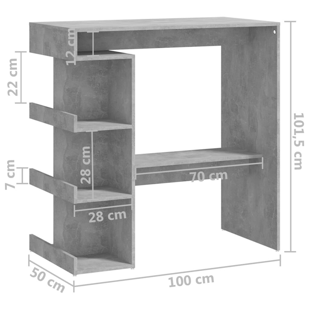 vidaXL Τραπέζι Μπαρ με Ράφια Γκρι Σκυρ. 100x50x101,5εκ. Επεξεργ. Ξύλο