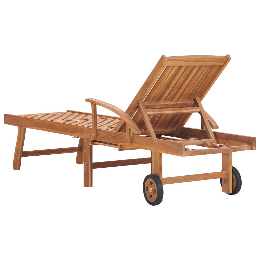 vidaXL Ξαπλώστρα από Μασίφ Ξύλο Teak με Taupe Μαξιλάρι