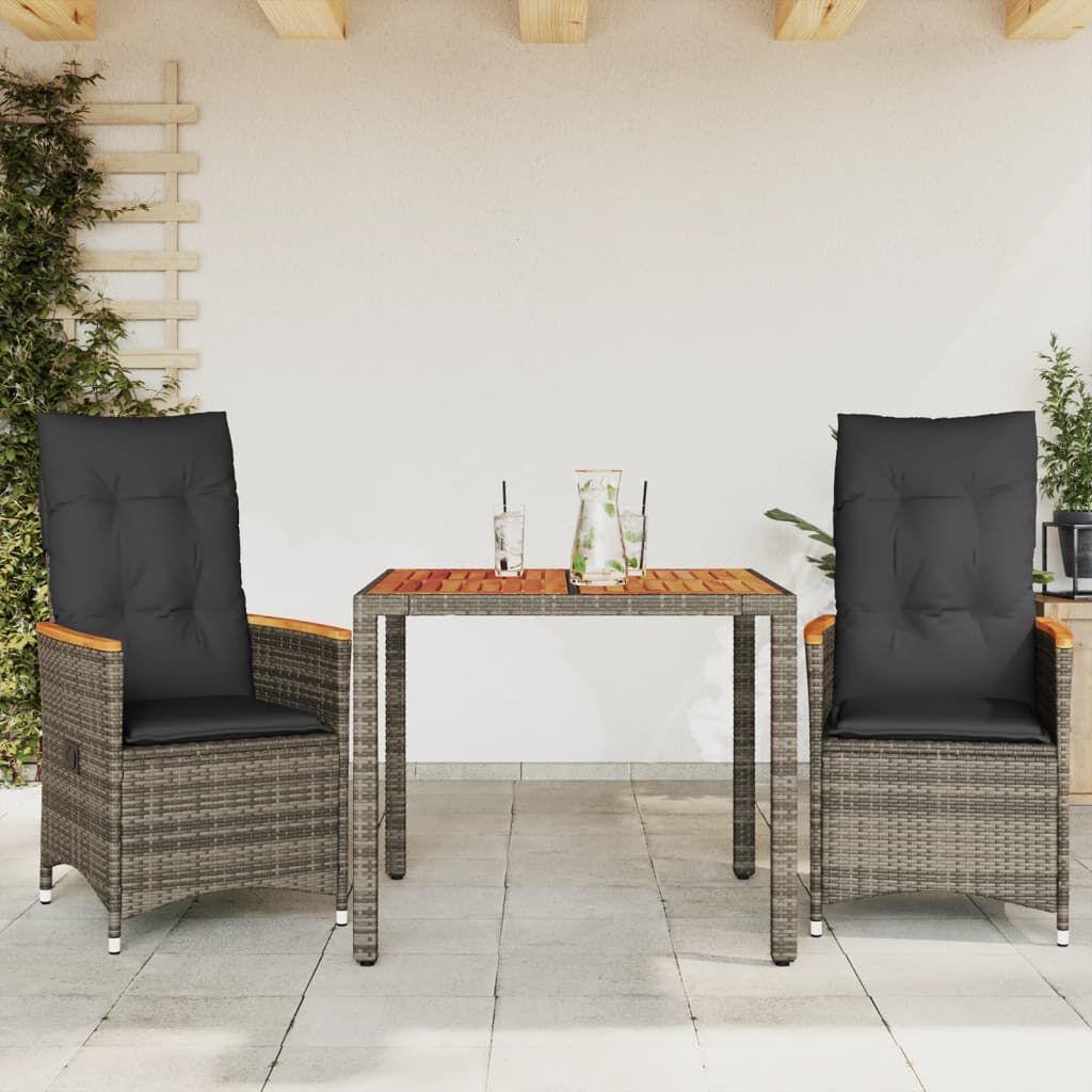 vidaXL Σετ Επίπλων Bistro 3 τεμ Γκρι Συνθετικό Ρατάν με Μαξιλάρια