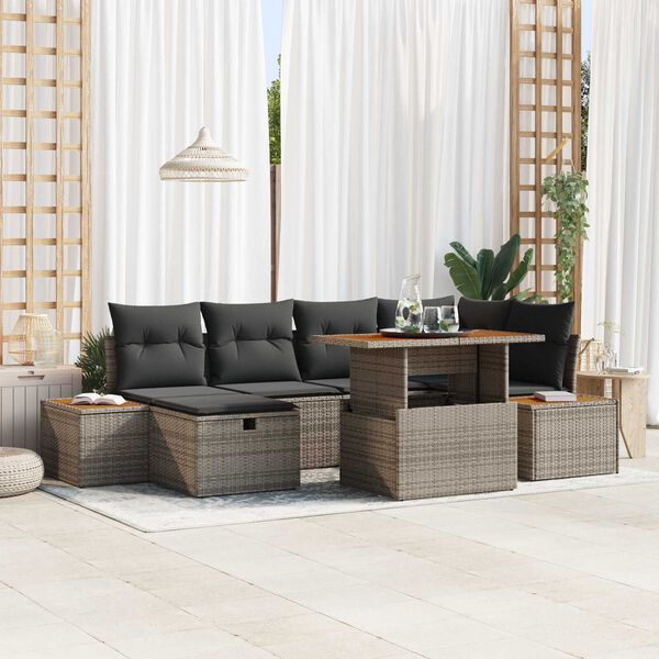 vidaXL Σετ Καναπέ Κήπου 7 pcs Γκρι συνθετικό ρατάν