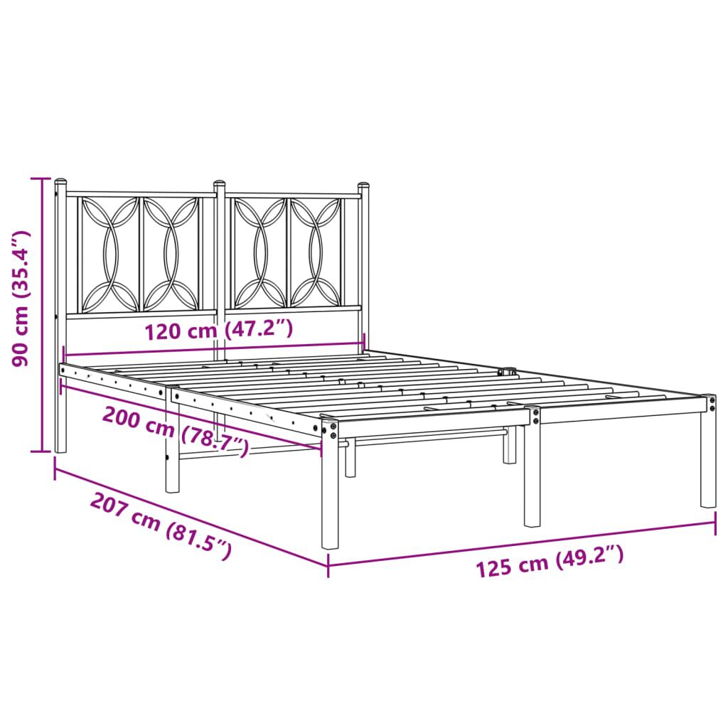 vidaXL Πλαίσιο Κρεβατιού με Κεφαλάρι Μαύρο 120 x 200 εκ. Μεταλλικό