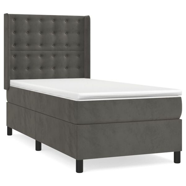 vidaXL Κρεβάτι Boxspring με Στρώμα Σκούρο Γκρι 100x200 εκ. Βελούδινο