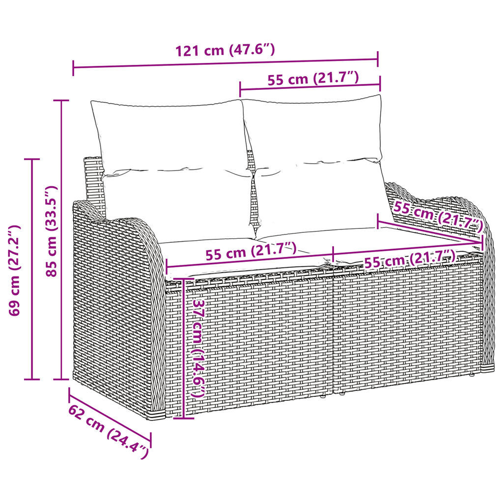 vidaXL Σετ Καναπέ Κήπου 9 pcs Μπεζ 55 x 55 x 37 εκ Πολυ ράταν