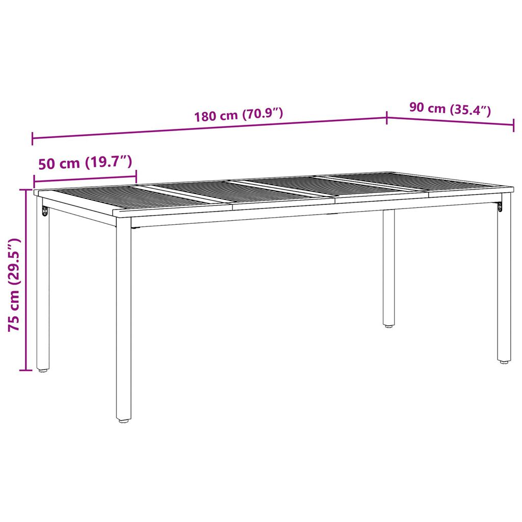 vidaXL Σέτ φαγητού για κήπο 7 pcs Γκρι 180 x 90 x 75 cm