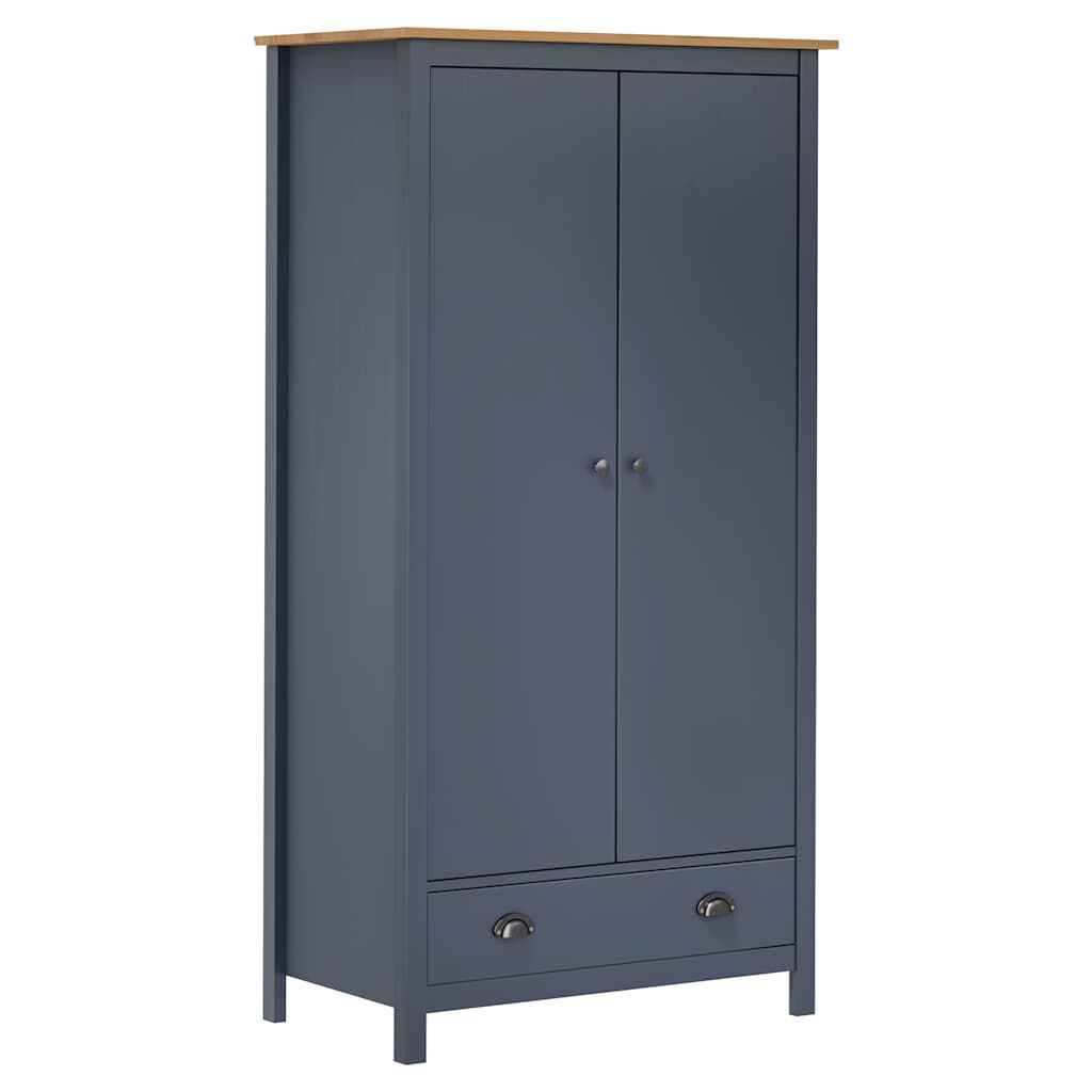 vidaXL Ντουλάπα Hill Δίφυλλη Γκρι 89x50x170 εκ. Μασίφ Ξύλο Πεύκου