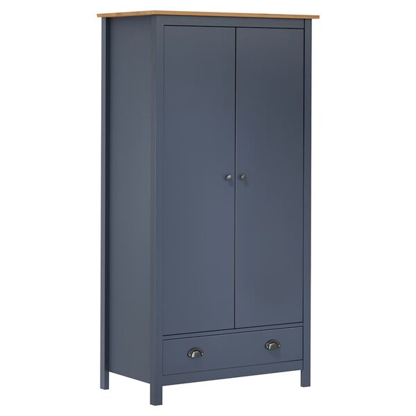 vidaXL Ντουλάπα Hill Δίφυλλη Γκρι 89x50x170 εκ. Μασίφ Ξύλο Πεύκου