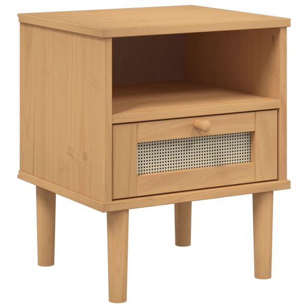 vidaXL Κομοδίνο SENJA Καφέ Όψη Ρατάν 40x35x48εκ. από Μασίφ Ξύλο Πεύκου
