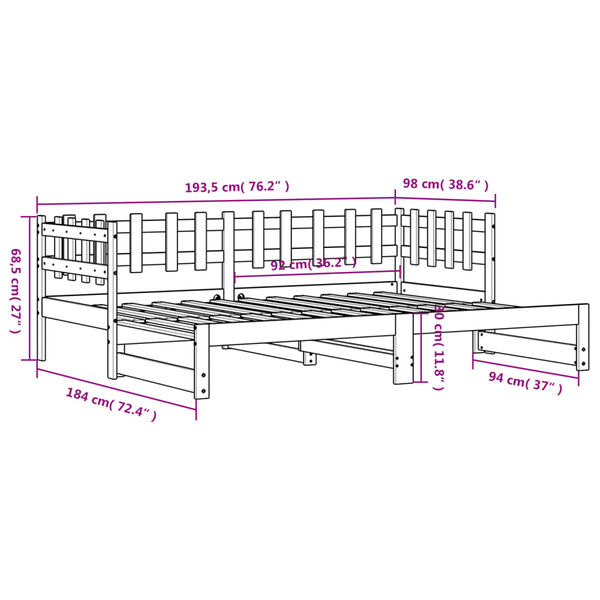 vidaXL Καναπές Κρεβάτι Συρόμενος 2x(90x190) εκ. Μασίφ Ξύλο Πεύκου