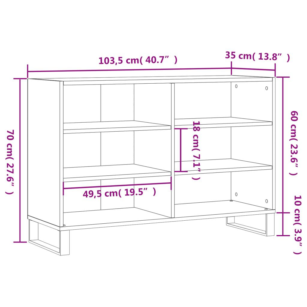 vidaXL Ραφιέρα Γκρι Sonoma 103,5 x 35 x 70 εκ. από Επεξεργασμένο Ξύλο