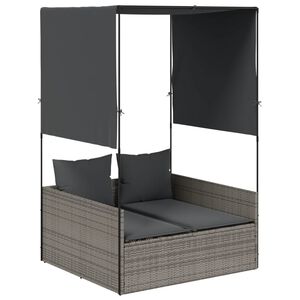 vidaXL Ξαπλώστρα Διπλή Γκρι από Συνθετικό Ρατάν με Οροφή / Κουρτίνες