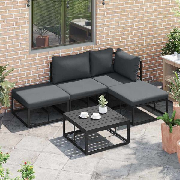 vidaXL Σετ Καναπέ Κήπου με μαξιλάρι 5 pcs Μαύρο Αλουμίνιο
