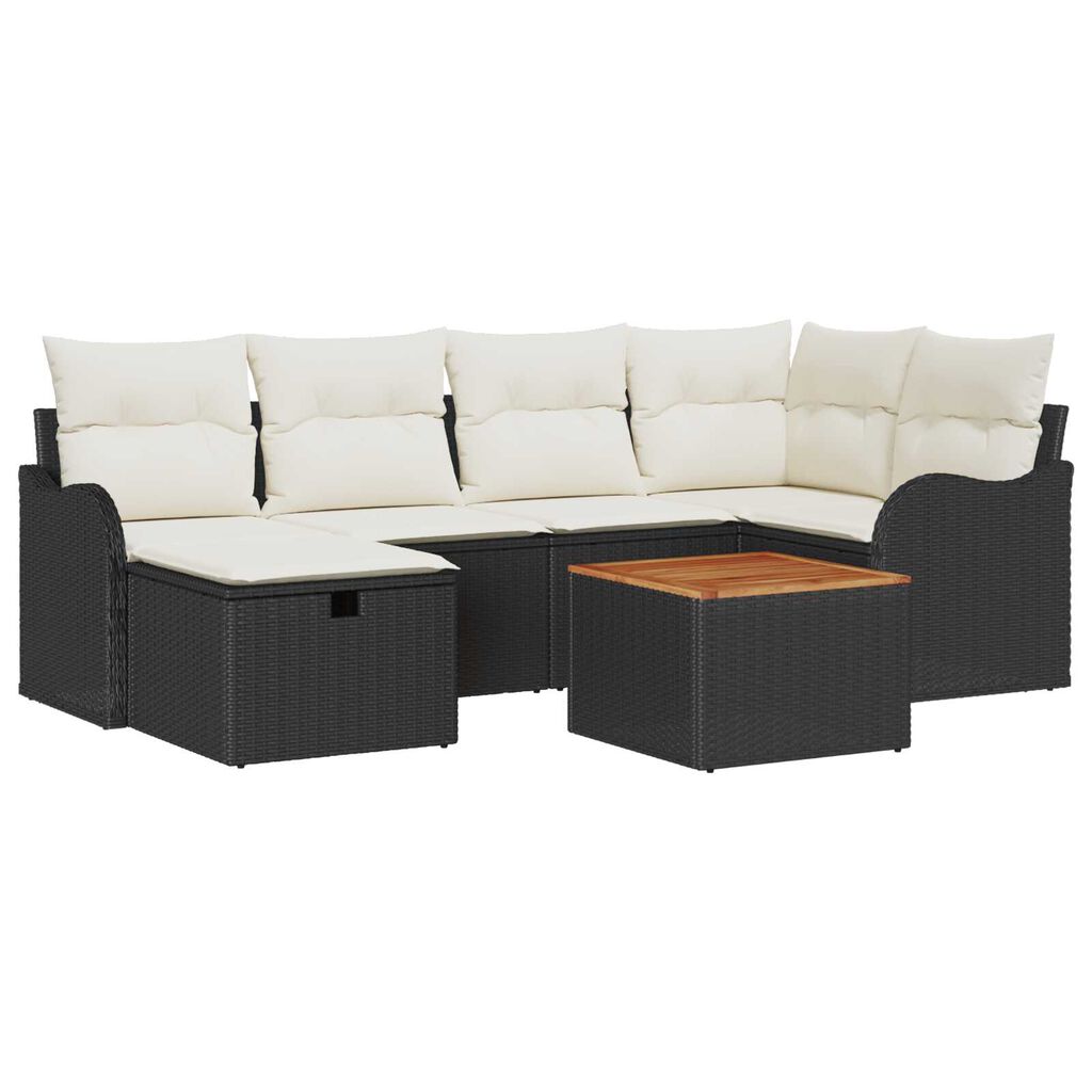 vidaXL Σετ Καναπέ Κήπου με μαξιλάρι 7 pcs Μαύρο Πολυ ράταν