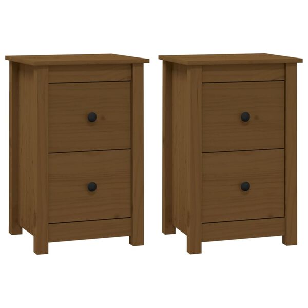 vidaXL Κομοδίνα 2 τεμ. Καφέ Μελί 40x35x61,5 εκ. από Μασίφ Ξύλο Πεύκου