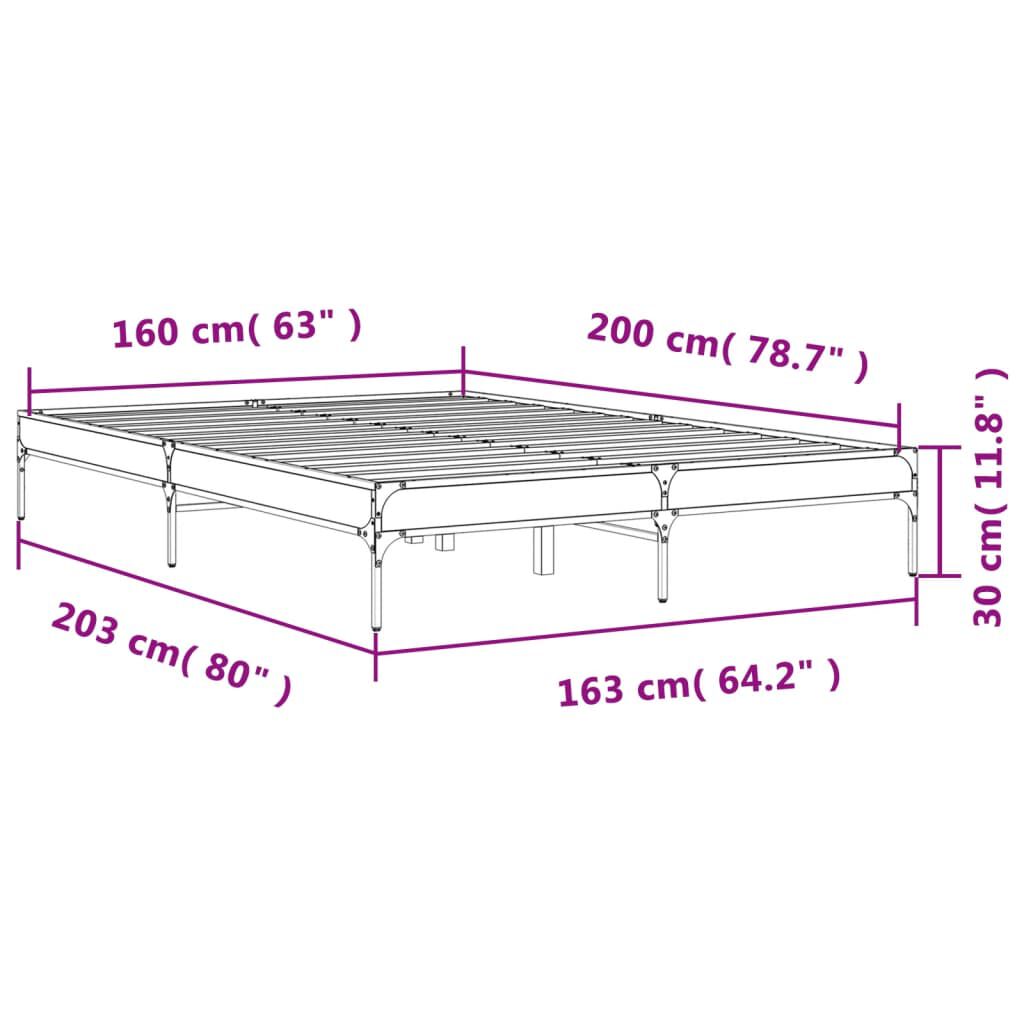 vidaXL Πλαίσιο Κρεβατιού Μαύρο 160 x 200 εκ. Επεξ. Ξύλο & Μέταλλο