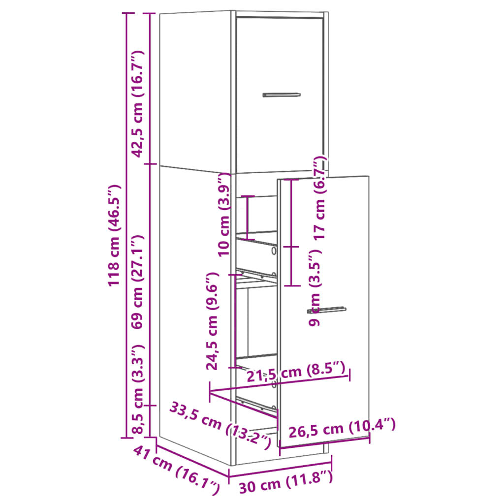 vidaXL Συρταριέρα Γενικής Χρήσης Γκρι Σκυρ.30x41x118 εκ. Επεξ. Ξύλο