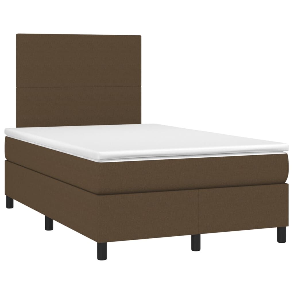 vidaXL Κρεβάτι Boxspring με Στρώμα & LED Σκ.Καφέ 120x200 εκ Υφασμάτινο