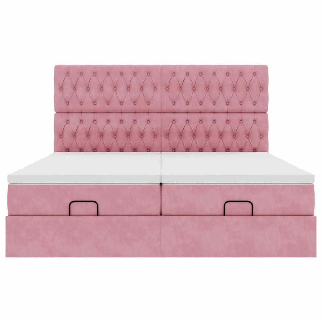 vidaXL Οθωμανικό κρεβάτι με στρώματα ροζ 200x200cm Velvet