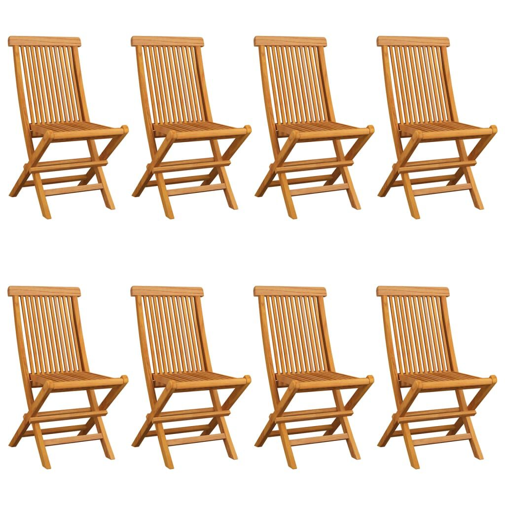 vidaXL Καρέκλες Κήπου 8 τεμ. Μασίφ Ξύλο Teak με Φωτ. Πράσινα Μαξιλάρια