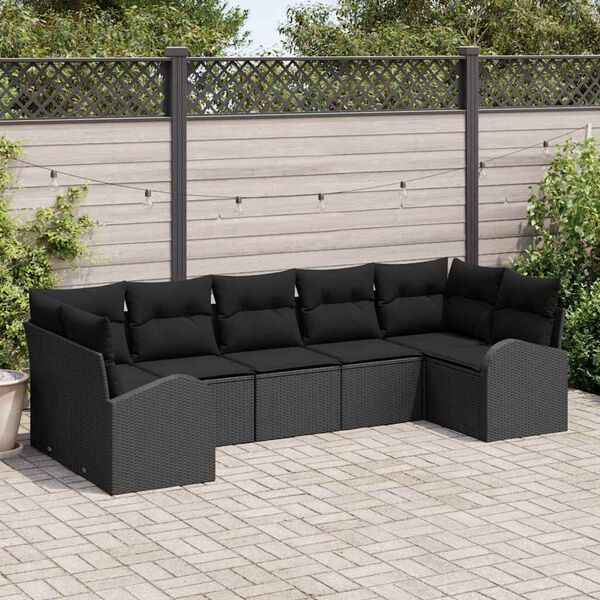 vidaXL Σετ Καναπέ Κήπου με μαξιλάρι 7 pcs Μαύρο Πολυ ράταν