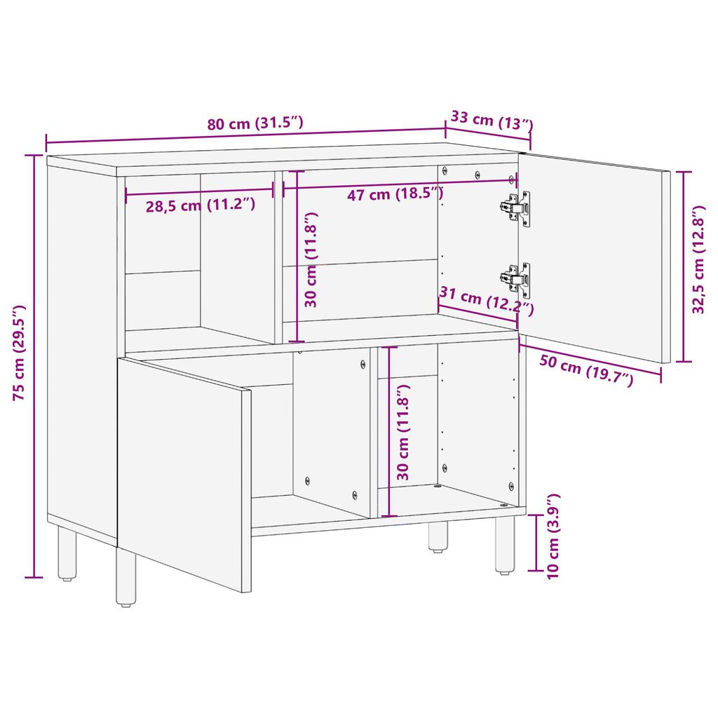 vidaXL Σερβάν 80x33x75 εκ. Μασίφ ξύλο ακακίας