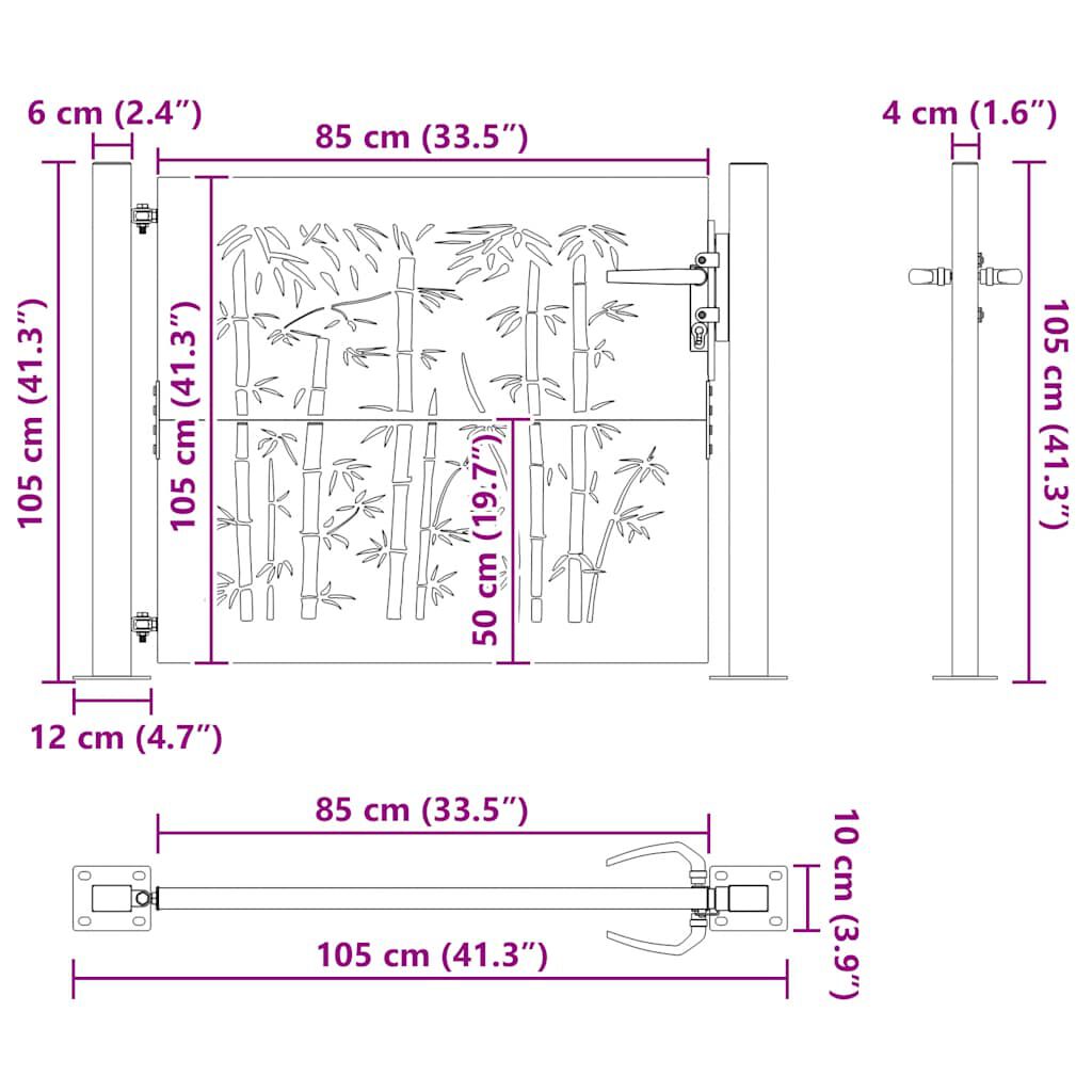 vidaXL Πύλη Κήπου με Σχέδιο Μπαμπού 105 x 105 εκ. από Ατσάλι Corten