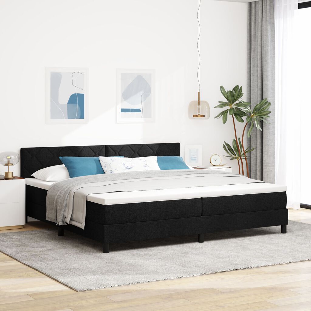 vidaXL Box Spring Κρεβάτι με Στρώμα & LED Μαύρο 200x200 εκ Ύφασμα