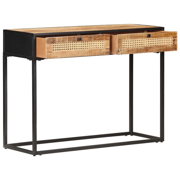 vidaXL Τραπέζι Κονσόλα 100x35x75 εκ Ακατ. Ξύλο Μάνγκο/Φυσικό Καλάμι