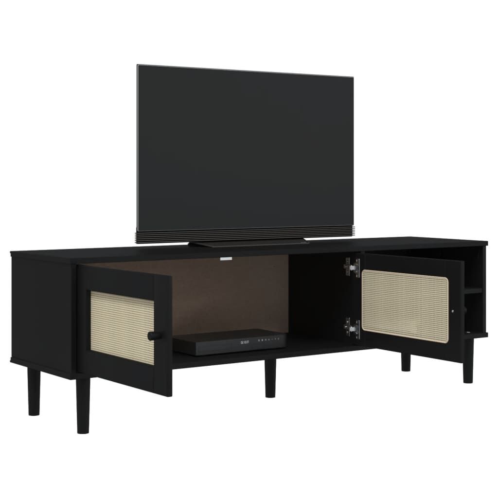 vidaXL Έπιπλο Τηλεόρασης SENJA Μαύρο / Ρατάν 158x40x49 εκ. Μασίφ Πεύκο