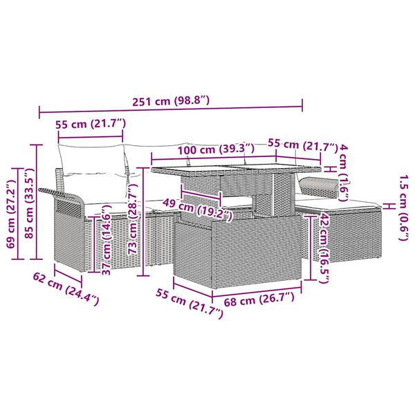 vidaXL &Sigma;&epsilon;&tau; &Kappa;&alpha;&nu;&alpha;&pi;έ &Kappa;ή&pi;&omicron;&upsilon; &mu;&epsilon; &mu;&alpha;&xi;&iota;&lambda;ά&rho;&iota; 6 pcs &Mu;&pi;&epsilon;&zeta; &Pi;&omicron;&lambda;&upsilon; &rho;ά&tau;&alpha;&nu;
