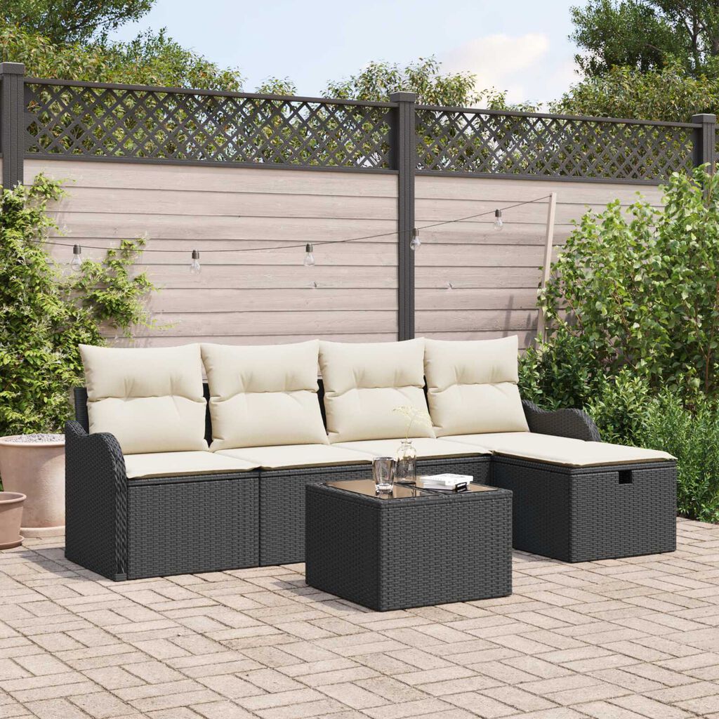 vidaXL Σετ Καναπέ Κήπου 6 pcs Μαύρο και κρεμ 231 x 117 x 85 εκ