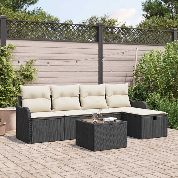 vidaXL Σετ Καναπέ Κήπου 6 pcs Μαύρο και κρεμ 231 x 117 x 85 εκ